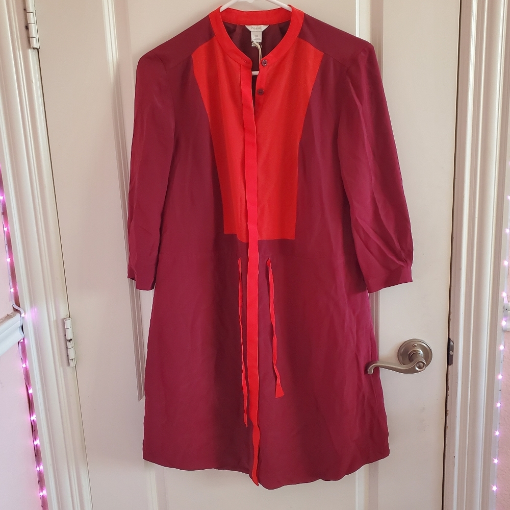 Fossil Orange Maroon Color Block Silk Shift Dress Size XS - NWT